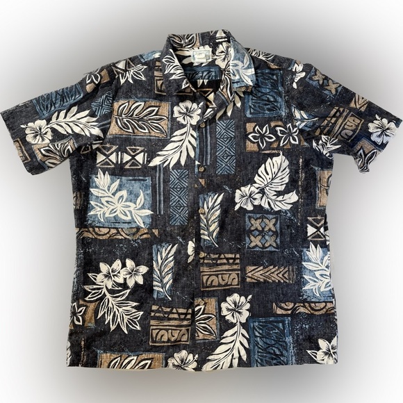 Vintage Pride of Hawaii Mens Button-Up Hawaiian Shirt Blue Print Size Large - Picture 2 of 7